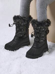 Boys Girls Snow Boots Mid Calf Boots Insulated Waterproof Side Zipper For Christams Gifts