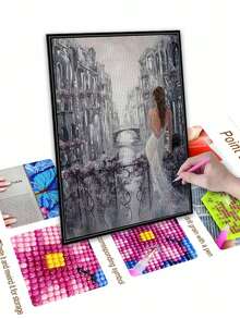 Bộ tranh nghệ thuật khảm kim cương 5D DIY, Người phụ nữ thanh lịch, Trang trí tường nhà khảm kim cương - Màu xanh hải quân - Xem 4