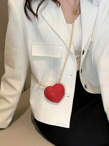 Fashionable Chain Strap Mini Heart-Shaped Evening Bag Valentines - Red - View 4
