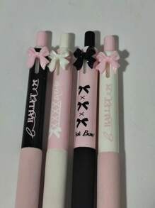 4pcs/Box Bowknot Retractable Ballpoint Pens With 0.5mm Black Ink Refills, Suitable For Back To School, Halloween, Thanksgiving, Christmas, Birthday And Other Occasions Back To School - 4pcs/box Bowknot Gel Pen - View 1