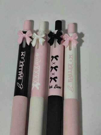 4pcs/Box Bowknot Retractable Ballpoint Pens With 0.5mm Black Ink Refills, Suitable For Back To School, Halloween, Thanksgiving, Christmas, Birthday And Other Occasions Back To School