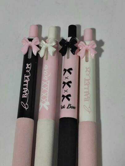 4 支/盒蝴蝶结伸缩圆珠笔，带 0.5 毫米黑色墨水笔芯，适合返校、万圣节、感恩节、圣诞节、生日等场合