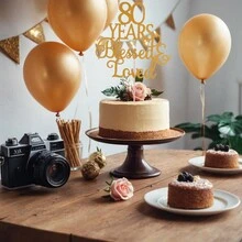 Love  80 Cake Topper - Happy 80th Birthday Anniversary Cake Topper Party Decorations - Gold - View 3