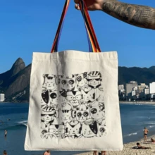 100% Cotton Ecobag Bag With CATS Print (Rainbow) - 白色 - 查看 2