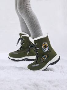 Boys Toddler Snow Boots Side Zipper Interchangeable Accessories Slip Resistant  Lined Mid Calf Little Kids Winter Shoes Stickers - 軍綠色 - 查看 3