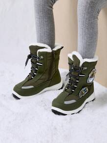 Boys Toddler Snow Boots Side Zipper Interchangeable Accessories Slip Resistant  Lined Mid Calf Little Kids Winter Shoes Stickers - 軍綠色 - 查看 2