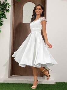 Ladies Satin Elegant Lace Fabric Wedding Dresses Bridal Shower Dresses, White Dress White Dress,Bride, For Valentine's Day - White - View 6