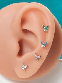 1PC Stainless Steel Cz Butterfly Ear Tragus Cartilage Turquoise Butterfly Lobe Helix Daith Earrings Piercing Body Jewelry - As Shown - View 6