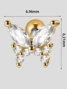 1PC Stainless Steel Cz Butterfly Ear Tragus Cartilage Turquoise Butterfly Lobe Helix Daith Earrings Piercing Body Jewelry - As Shown - View 3