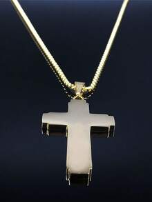 قلادة صليب مسيحي وكتاب مقدس للنساء من الفولاذ المقاوم للصدأ باللون الذهبي، سلسلة أبونا للرجال - قلادة - مشاهدة 4