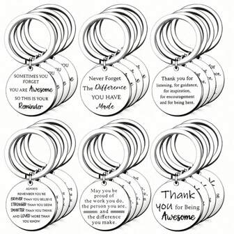 24 st inspirerande nyckelringar, uppskattningsnyckelringar, lämpliga för lärare, kollegor, anställda, motiverande fraser, 6 stilar, för män och kvinnor, elever, biltillbehör, väskberlock, skolbokstäver, söta goth Y2k Halloween-tillbehör, lärardag