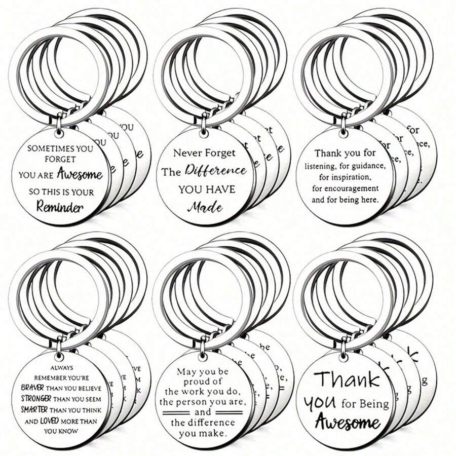 Bộ 24 móc khóa truyền cảm hứng, móc khóa tri ân, thích hợp cho giáo viên, đồng nghiệp, nhân viên, với các câu nói tạo động lực, 6 kiểu dáng, dành cho nam và nữ, học sinh, phụ kiện xe hơi, móc treo túi xách, chữ cái trường học, phụ kiện dễ thương phong cách Gothic Y2K, phụ kiện Halloween, quà tặng Ngày Nhà giáo cho Mẹ, Cha, lễ tốt nghiệp và giáo viên. - Bạc - Xem 1
