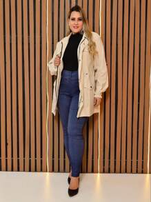 PLUS SIZE BENGALINE JACKET WINTER OVERCOATER PLUS SIZE CUSTOM CUFF CUFF MODEL PARKA COAT - Beige - View 5