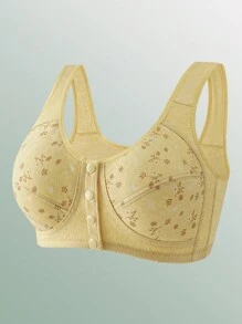 3pcs/Pack Front Closure Soft  Middle-Aged & Elderly Plus Size Non-Wired Breathable Bras For Women