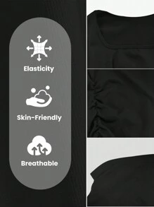 Yefecy Damen 1 Stücke Oberteil, langärmelig, quadratischer Ausschnitt, enganliegendes Stretch-T-Shirt, bauchfreies Oberteil - Schwarz - Übersicht 5