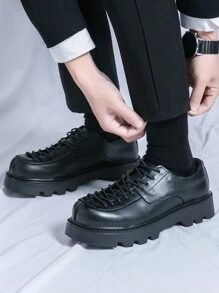 男士时尚厚底休闲正装鞋 - 黑色 - 查看 3