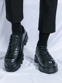 男士时尚厚底休闲正装鞋 - 黑色 - 查看 1