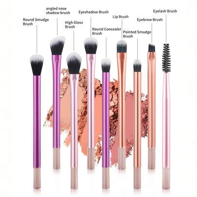 Bộ 9 cọ trang điểm mini cán dài bằng nhôm, gồm cọ đánh phấn phủ, cọ má hồng, cọ tán phấn mắt, cọ lông nylon siêu mềm, cọ che khuyết điểm, cọ kẻ lông mày, dụng cụ làm đẹp chuyên nghiệp đa chức năng, phù hợp cho người mới bắt đầu, bộ cọ trang điểm mắt du lịch.