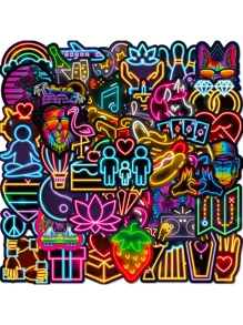 50pcs Vibrant Neon Heart-Shaped Flamingo Decal Stickers - Sticker Pack - Cute Cartoon Designs, Waterproof Vinyl Stickers Decals For Laptops, Water Bottles & Luggage - Reusable, Mixed Colors, PP Material - Perfect For Motorcycle, Car, Skateboard, Trunk, Water Cup, And Graffiti Decoration - Color as Shown - View 1