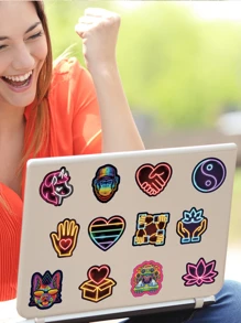 50pcs Vibrant Neon Heart-Shaped Flamingo Decal Stickers - Sticker Pack - Cute Cartoon Designs, Waterproof Vinyl Stickers Decals For Laptops, Water Bottles & Luggage - Reusable, Mixed Colors, PP Material - Perfect For Motorcycle, Car, Skateboard, Trunk, Water Cup, And Graffiti Decoration - Color as Shown - View 5