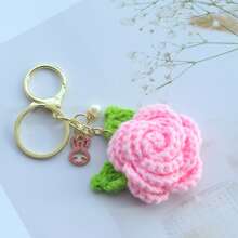 1 件手工钩针玫瑰/向日葵钥匙扣，手工钩针花，适用于背包装饰、汽车钥匙装饰、婚礼派对礼品、节日礼物、毕业典礼、圣诞节 - 彩色 - 查看 2