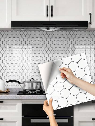 SUPSTICKER 16pcs White Honeycomb Pattern Style Kitchen Decor, Waterproof And Oil-Proof Easy To Clean And High Temperature Resistant Peel And Stick Removable, Can Be Applied To The Living Room Bedroom Decor, Kitchen And Bathroom Remodeling Renovation Decor, Three Sizes Available: 5.91x5.91/7.87x7.87/11.81x11.81inc,Stickers,Wall Decal, Vinyl Decal For Home Decorations,Spring Decoration Items Refresh Your Home,Rama Decoration Stickers