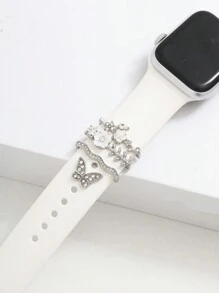 4 pezzi set di anelli decorativi, fermagli e spille alla moda con strass compatibili con i cinturini per Apple Watch - Argento - Visualizzare 4