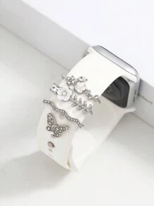 4 pezzi set di anelli decorativi, fermagli e spille alla moda con strass compatibili con i cinturini per Apple Watch - Argento - Visualizzare 2