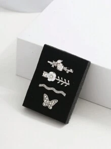 4 pezzi set di anelli decorativi, fermagli e spille alla moda con strass compatibili con i cinturini per Apple Watch - Argento - Visualizzare 3