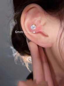 1 对经典欧式圆形四爪锆石耳钉，男女通用简约日常佩戴，睡觉时无需取下 - 星星 - 查看 13