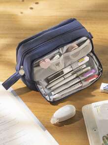 尋找1入組文具袋,鉛筆盒,大容量鉛筆盒,可攜式化妝包,適合辦公室、學校、青少年、女孩、男孩、女性、成年人、兒童的便攜禮物。 - 藏蓝色 - 查看 3