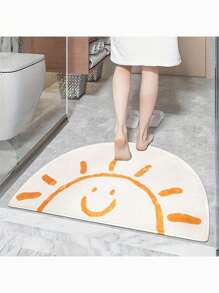 1 件柔软亲肤仿羔羊毛半圆形太阳印花浴垫，防滑吸水，适用于浴室、卧室、入口装饰家居浴室装饰浴室地毯地毯户外地毯门垫秋季装饰浴室配件返校入口装饰