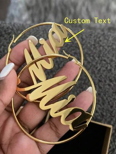 A Pair Of Custom-Made Name Earrings, Stainless Steel Jewelry For Women, Personalized English Letter Earrings, A Perfect Gift For A Best Friend, Available In Gold And Rose Gold, A Stylish Autumn Style With A Retro Feel, Suitable For Mothers, Family, Friends, Teenagers, Junior High School Students, High School Students, University Students, Freshmen, Sophomores, And Lower-Year Students. Custom-Made Fashionable Letter Earrings, A Unique Autumn Style.