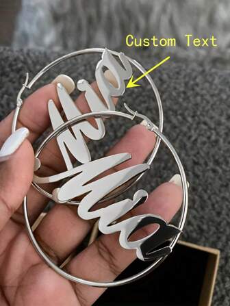 1 Pair Customized Name Hoop Earrings For Women Stainless Steel Jewelry Personalized Custom English Letter Hoop Earring Best Friend Gifts,Customized Fashion Word Earrings,Vintage Outfit