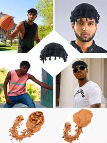 Sombrero divertido para hombres con barba trenzada, doble turbante, borla en el borde y cola de trenza para el cuidado del pelo - Multicolor - Ver 5