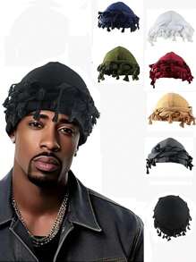 Sombrero divertido para hombres con barba trenzada, doble turbante, borla en el borde y cola de trenza para el cuidado del pelo - Multicolor - Ver 1