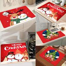 1 Tấm Thảm Thoát Nước Máy Pha Cà Phê Phong Cách Giáng Sinh, Thảm Trải Bàn Họa Tiết Hình Ông Già Noel Và Nai Sừng Tấm Hoạt Hình, Thảm Rửa Và Sấy Rửa Bát Chống Trượt Và Chống Mài Mòn, Thảm Thú Cưng, Trang Trí Nhà Bếp Giáng Sinh Vui Vẻ ﻿ - Nhiều màu - Xem 7