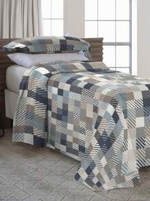 Single Madrid Piquet Bedspread Covers 2 Pieces Printed Cotton Fabric Various Prints - Màu xanh hải quân - Xem 1