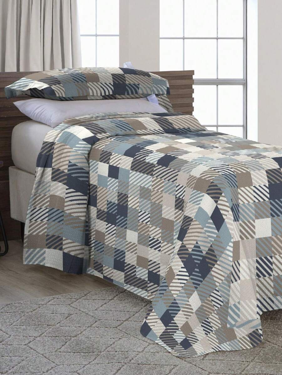 Single Madrid Piquet Bedspread Covers 2 Pieces Printed Cotton Fabric Various Prints - Màu xanh hải quân - Xem 1