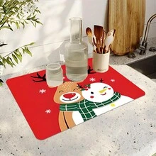 1 Tấm Thảm Thoát Nước Máy Pha Cà Phê Phong Cách Giáng Sinh, Thảm Trải Bàn Họa Tiết Hình Ông Già Noel Và Nai Sừng Tấm Hoạt Hình, Thảm Rửa Và Sấy Rửa Bát Chống Trượt Và Chống Mài Mòn, Thảm Thú Cưng, Trang Trí Nhà Bếp Giáng Sinh Vui Vẻ ﻿ - Nhiều màu - Xem 20