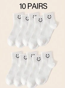 5 Pairs/set Children's Casual Style White Smile Face Pattern Comfortable Round Neck Socks, Suitable For Autumn And Winter Daily Wear - Black and White - View 18