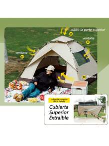 Carpa de campamento para 2 - 3 personas, carpa de campamento familiar impermeable, doble capa resistente a los rayos ultravioleta, 2 ventanas, 2 tiendas de campaña familiares inmediatas para acampar y caminar - Blanco - Ver 4