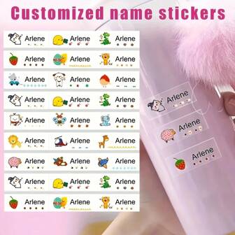 Personalized Label Stickers, Custom Name Stickers For Water Bottles, Cups, Children's Stationery, Transparent & Waterproof Back To School,Multi-Functional,Ornamental,Letter,Stylish,Modern,Colorful,Cute,Adorable,Casual,Custom,Personalised,Unique,Customized,Ideal Gifts For Him,Ideal Gifts For Her,Kids,Gala Night,Travel, School