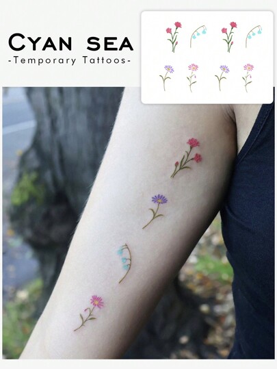 1pc Waterproof, Sweat-Resistant, Machine Washable Colorful Cartoon Flower Temporary Tattoo Sticker, Suitable For People