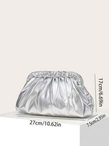 Women's Solid Color PU Pleated Cloud Bag, Retro Style, Large Capacity, Fashionable, Suitable For Outings And Shopping - Silver - View 6