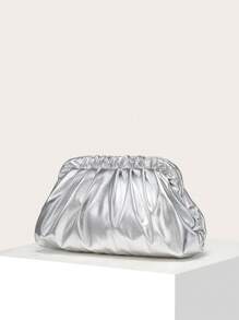 Women's Solid Color PU Pleated Cloud Bag, Retro Style, Large Capacity, Fashionable, Suitable For Outings And Shopping - Silver - View 4