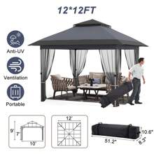 12'x12' Softtop Gazebo, Outdoor Pop Up Gazebo With Mosquito Netting, Party Tent & Shelter With Double Roofs For Gardens, Patios, Lawns
