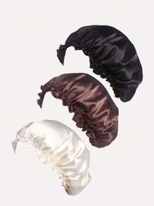 3pcs/Set Satin Butterfly Printed Lace Nightcap, Home Cap, Makeup Cap, Hair Turban Silk Bonnet Satin Bonnet - Multicolor - View 14