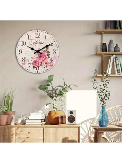 10/12/14/16 Inch Vintage Rustic Beautiful Pink Rose Flower Butterfly Wooden Wall Clock Silent Non-Ticking, Decor For Living Room, Kitchen, Bedroom, Office, Outdoor Garden Party, Gifts Without Battery,Home Decor ,Room Decor Birthday Graduation Clock Wall Bedroom Decor Dormitory Decor Back To School view 2