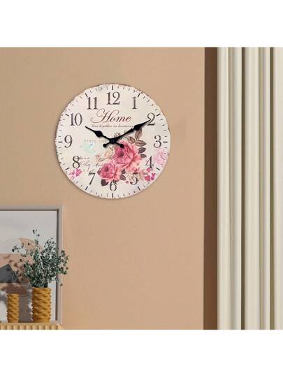 10/12/14/16 Inch Vintage Rustic Beautiful Pink Rose Flower Butterfly Wooden Wall Clock Silent Non-Ticking, Decor For Living Room, Kitchen, Bedroom, Office, Outdoor Garden Party, Gifts Without Battery,Home Decor ,Room Decor Birthday Graduation Clock Wall Bedroom Decor Dormitory Decor Back To School view 5